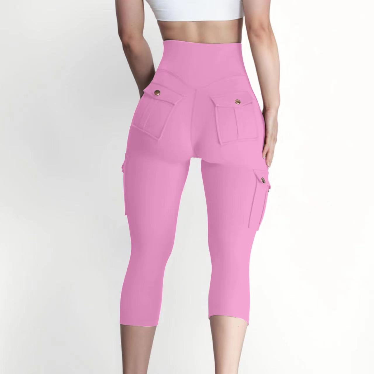 High Waist Tummy Control Workout Cargo Capris with Pockets