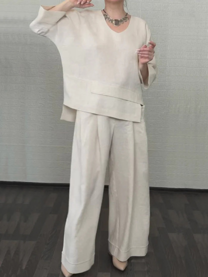 Women's Linen Asymmetric Top and Pats Sets