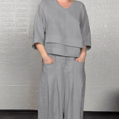 Women's Linen Asymmetric Top and Pats Sets