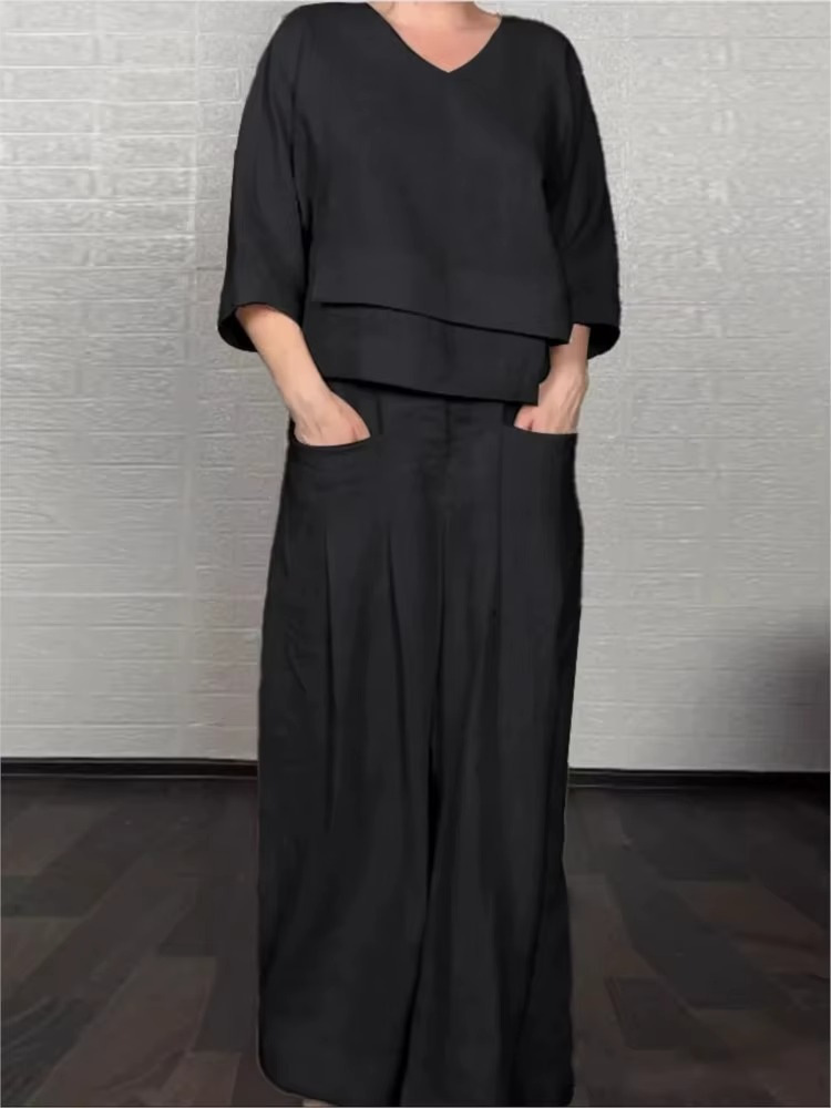 Women's Linen Asymmetric Top and Pats Sets