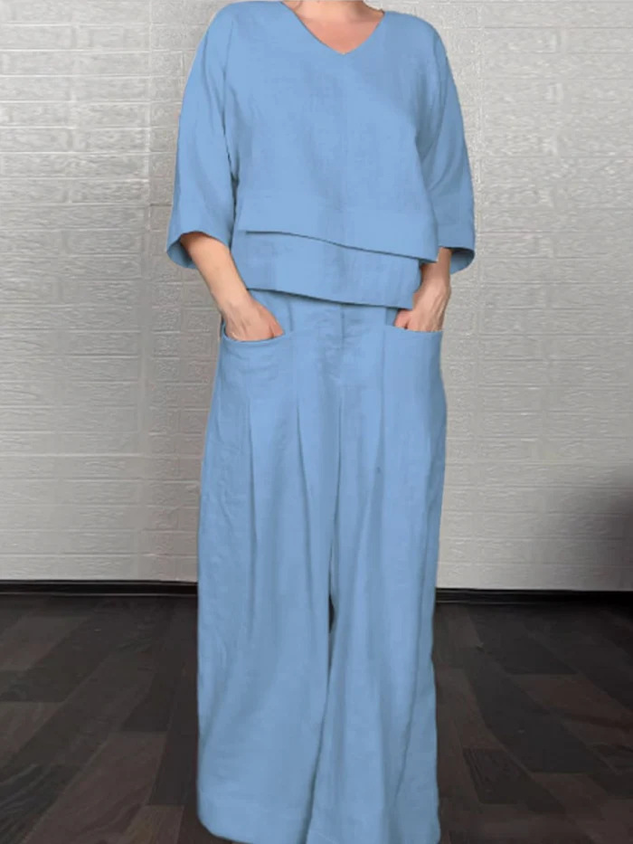 Women's Linen Asymmetric Top and Pats Sets