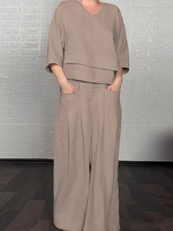 Women's Linen Asymmetric Top and Pats Sets