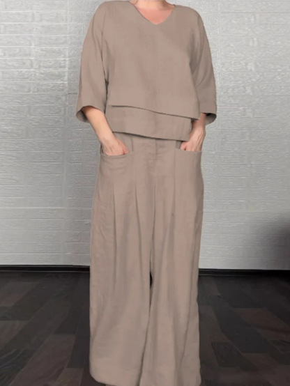 Women's Linen Asymmetric Top and Pats Sets
