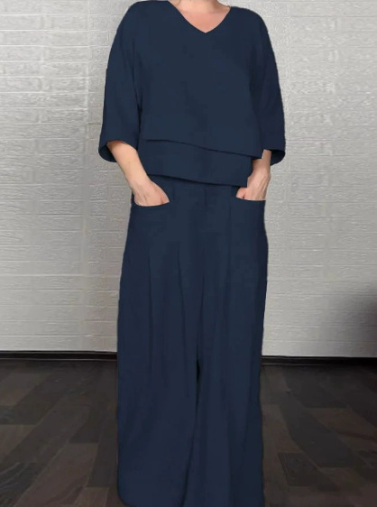 Women's Linen Asymmetric Top and Pats Sets