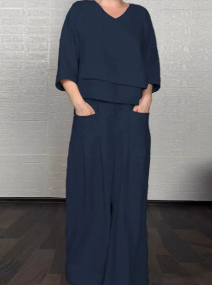 Women's Linen Asymmetric Top and Pats Sets