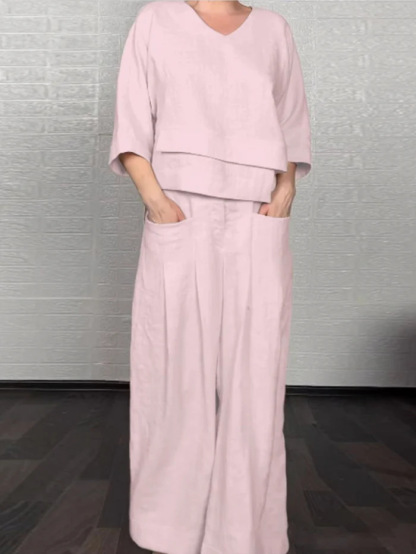 Women's Linen Asymmetric Top and Pats Sets