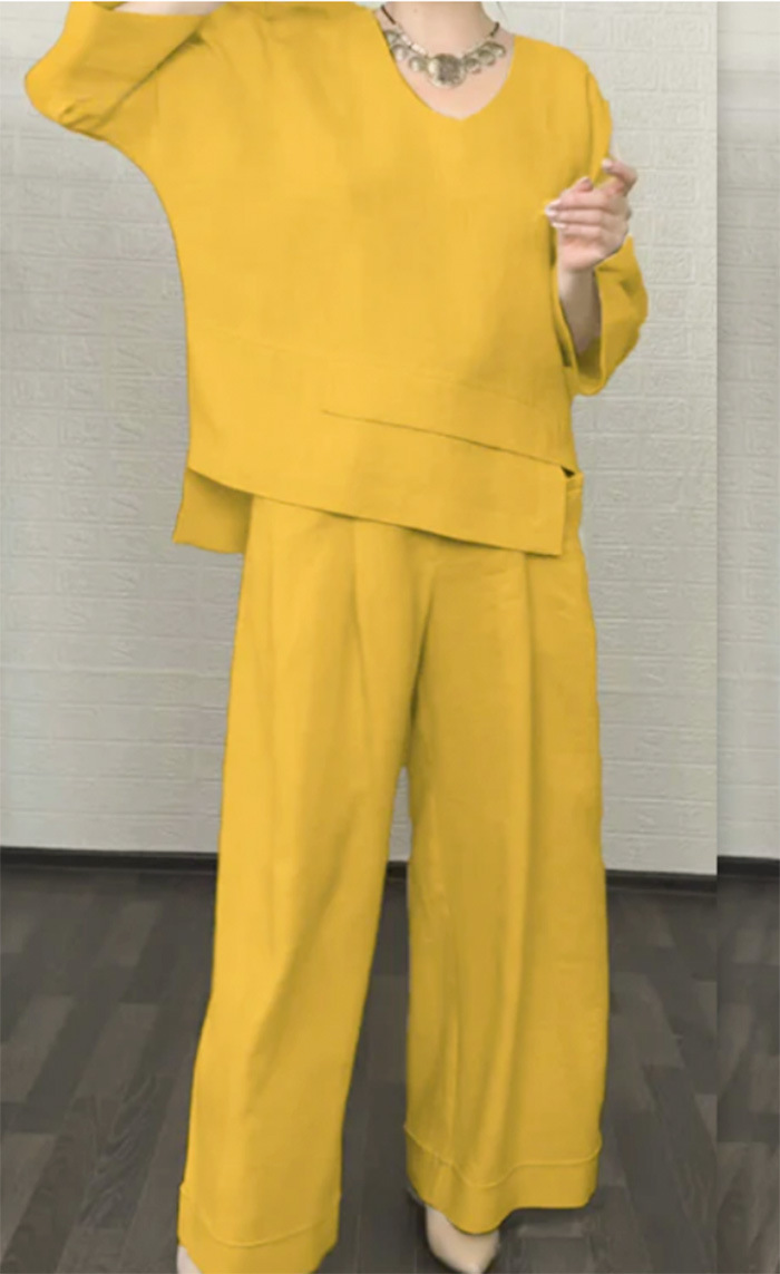 Women's Linen Asymmetric Top and Pats Sets