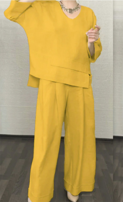 Women's Linen Asymmetric Top and Pats Sets