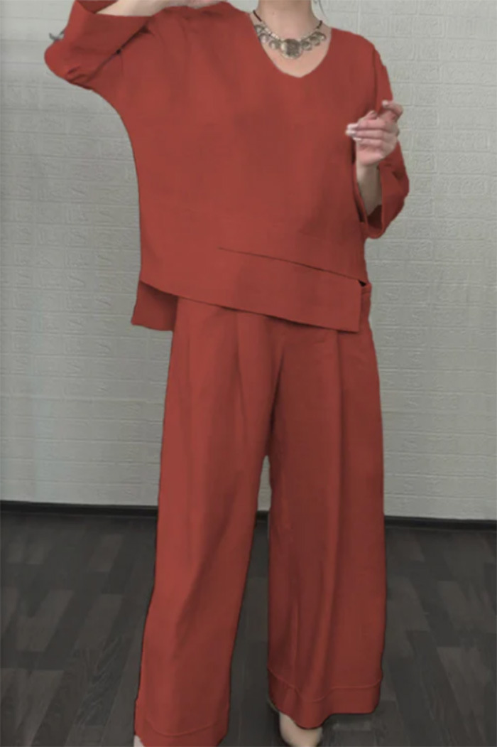 Women's Linen Asymmetric Top and Pats Sets