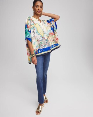 2025 Spring and Summer New Women's Outerwear Temperament High-end Cross-border European and American Printed Short-sleeved Mid-length Tops