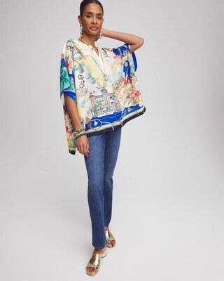 2025 Spring and Summer New Women's Outerwear Temperament High-end Cross-border European and American Printed Short-sleeved Mid-length Tops