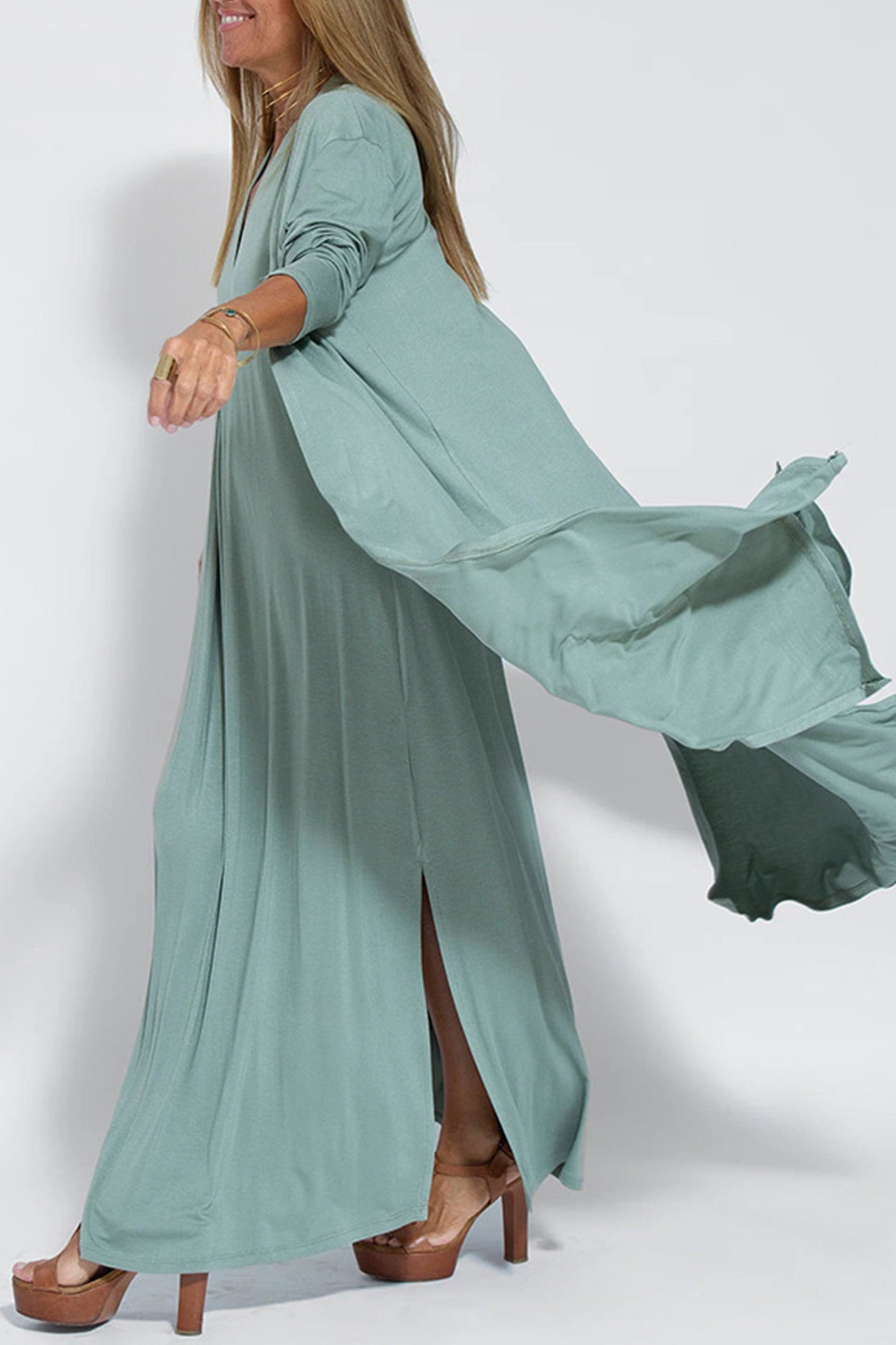 V Neck Tank Dress Long Cardigan Suits