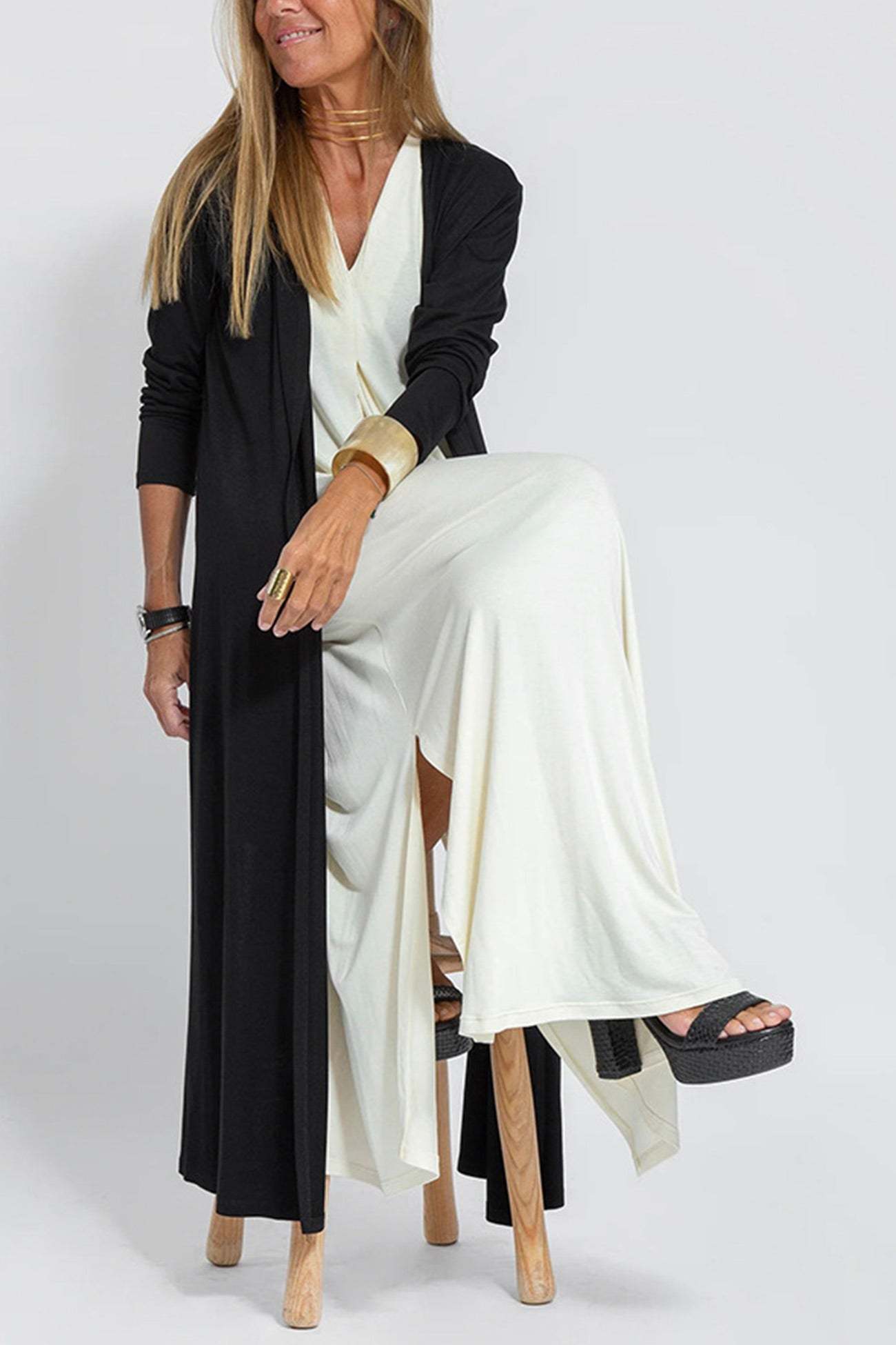 V Neck Tank Dress Long Cardigan Suits