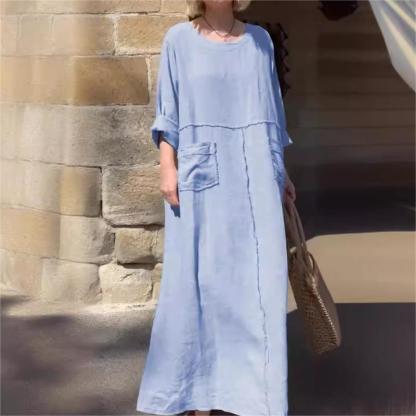 💕Casual Breathable Solid Color Round Neck Dress