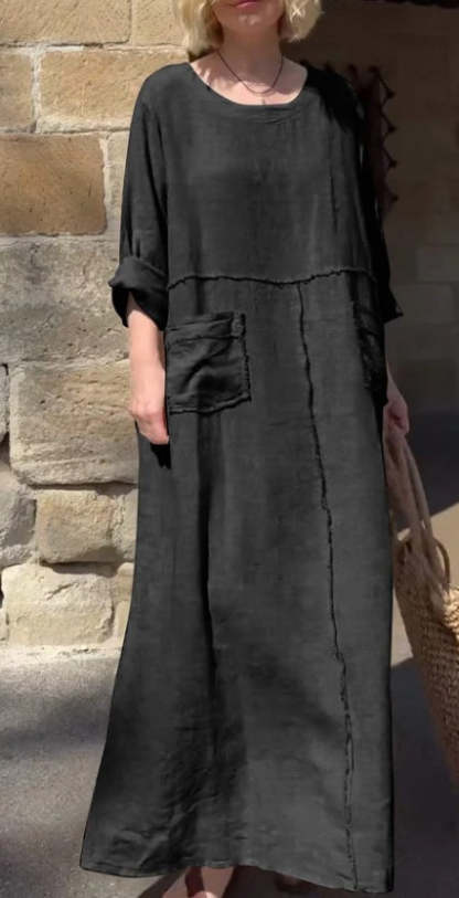 💕Casual Breathable Solid Color Round Neck Dress