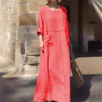 💕Casual Breathable Solid Color Round Neck Dress