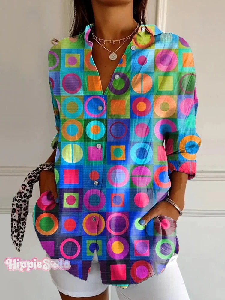 Women's Vintage Floral Bird Art Print Casual Cotton Shirt