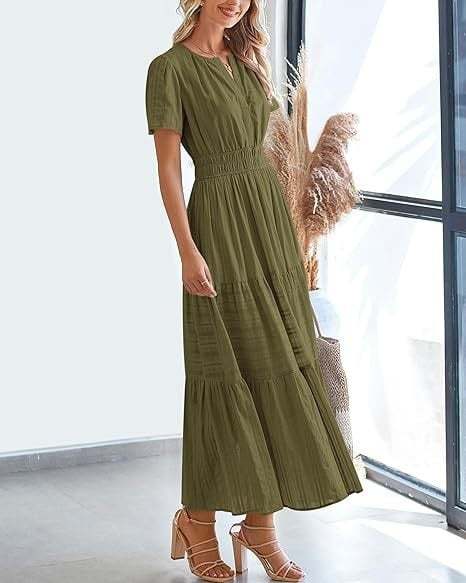 Women's V-Neck Maxi Dress | Casual Short Sleeve Dress