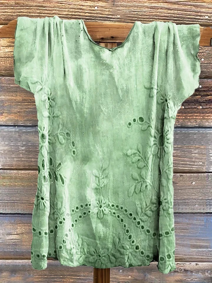 Women's Vintage Floral Texture Patterns Print V-neck Casual T-Shirt