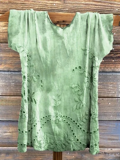 Women's Vintage Floral Texture Patterns Print V-neck Casual T-Shirt