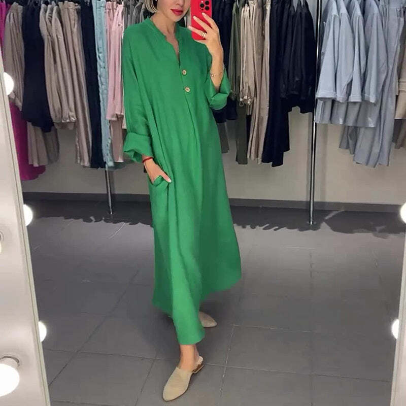 Ruocoo - Women's long shirt dress with pockets