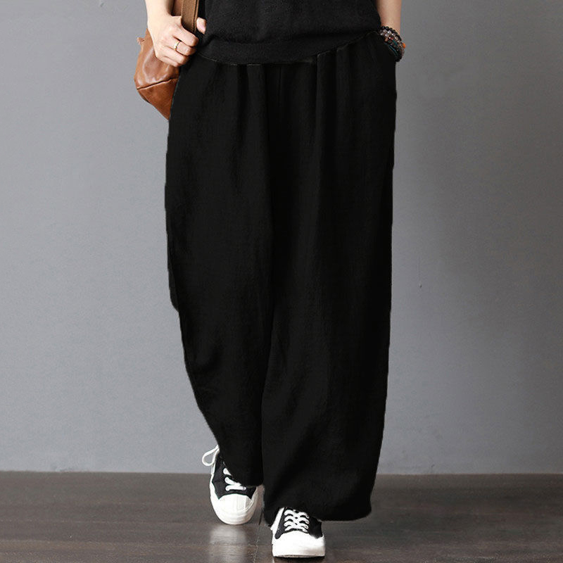 Vintage Elastic Waist Drawstring Pocket Loose Pants