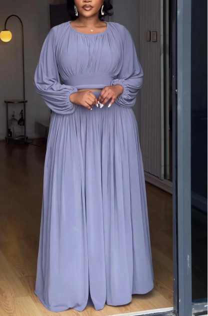 Women's Long Sleeve Knit Top & Flowy Flared Skirt Matching Set | Chic Two-Piece Outfit