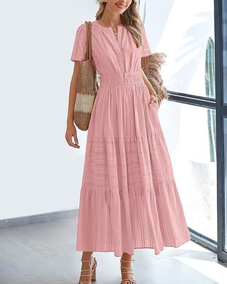 Women's V-Neck Maxi Dress | Casual Short Sleeve Dress