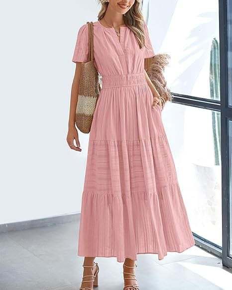 Women's V-Neck Maxi Dress | Casual Short Sleeve Dress