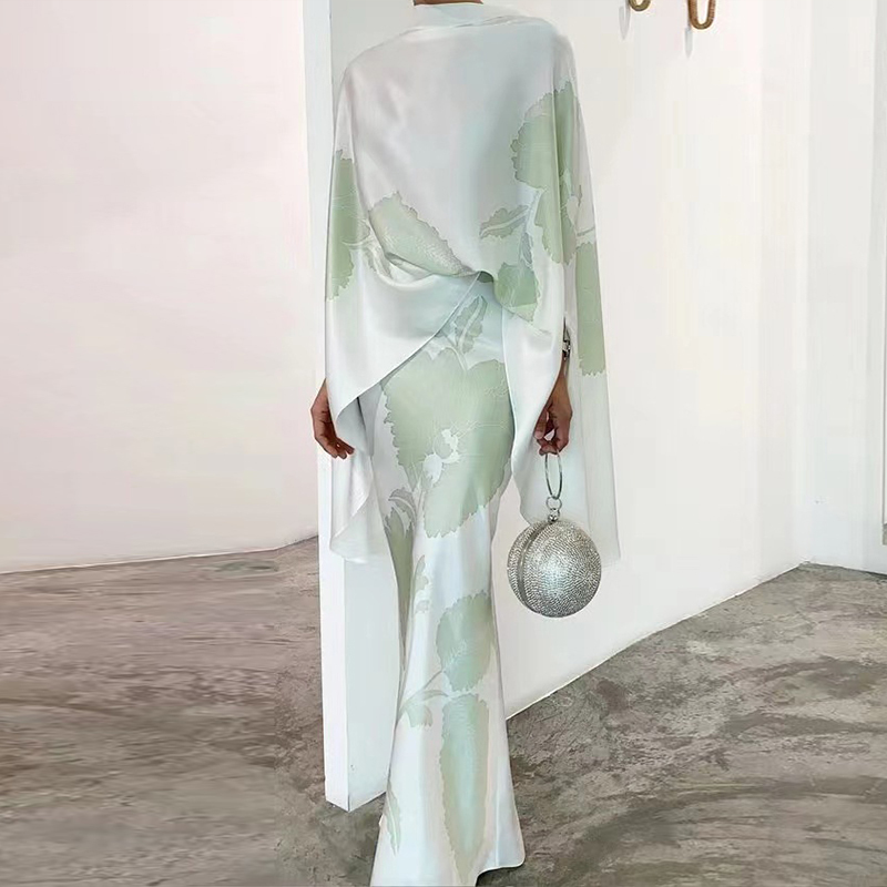 Vintage High Street Skirts Suits  Fashion Floral Print Party Set Casual Loose Asymmetric Commuter Outfits