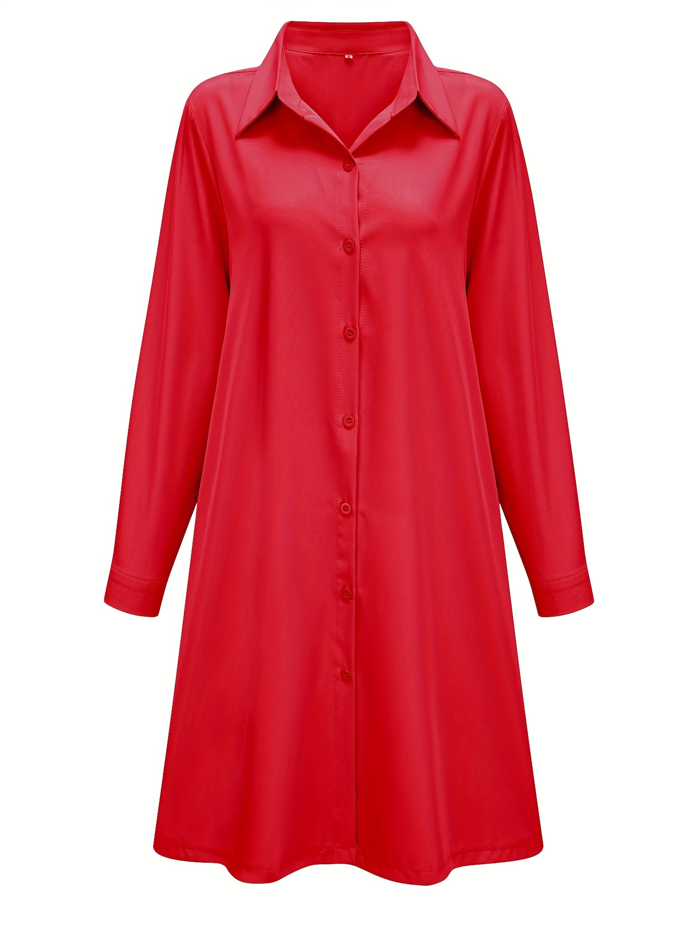 Plus Size Casual Dress, Women's Plus Solid Button Up Long Sleeve Turn Down Collar Shirt Dress  🔥Buy 2 get 10% OFF