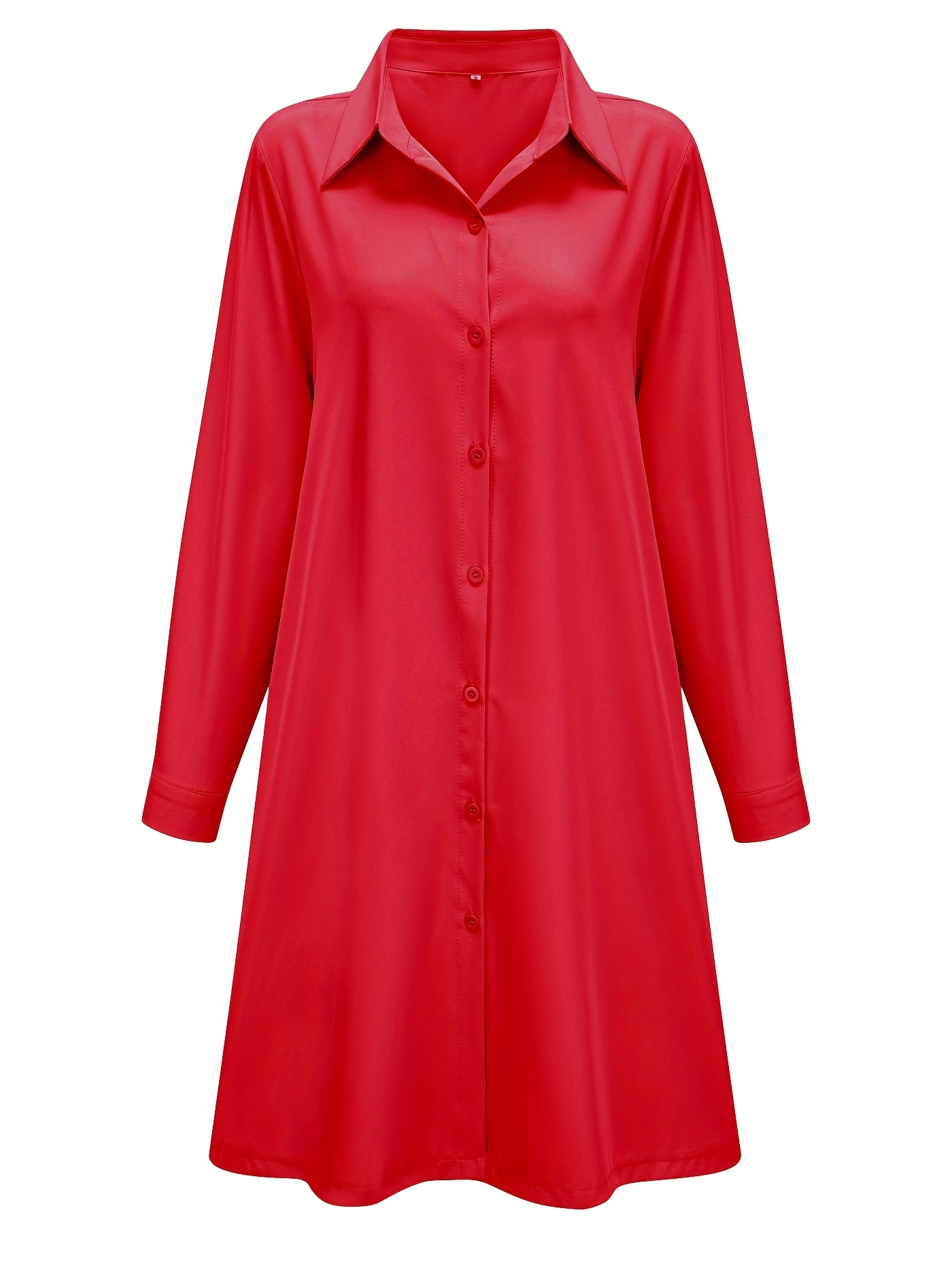 Plus Size Casual Dress, Women's Plus Solid Button Up Long Sleeve Turn Down Collar Shirt Dress  🔥Buy 2 get 10% OFF