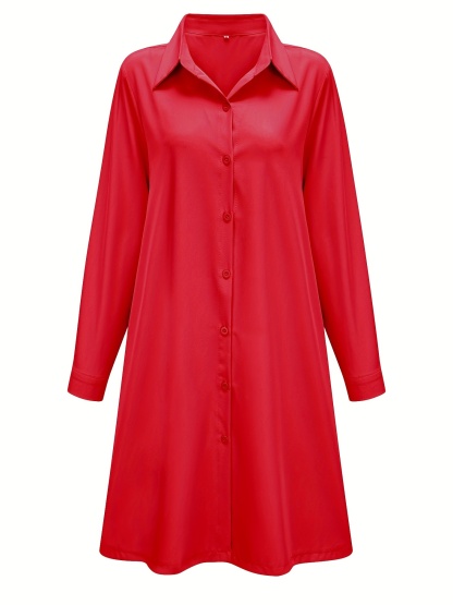 Plus Size Casual Dress, Women's Plus Solid Button Up Long Sleeve Turn Down Collar Shirt Dress  🔥Buy 2 get 10% OFF
