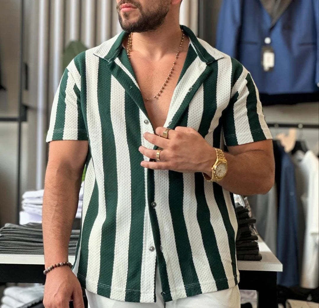 Casual Stripe Short Sleeve Shirt(🔥Buy 2 get 10% OFF|Buy 3 get 15% OFF)