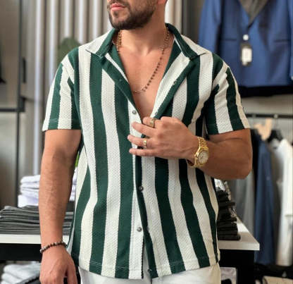 Casual Stripe Short Sleeve Shirt(🔥Buy 2 get 10% OFF|Buy 3 get 15% OFF)