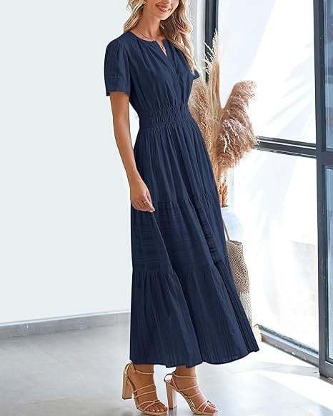 Women's V-Neck Maxi Dress | Casual Short Sleeve Dress