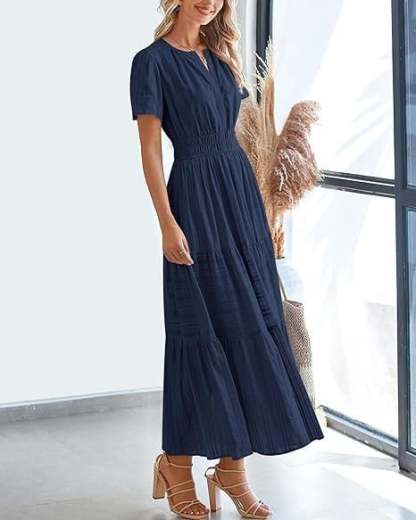 Women's V-Neck Maxi Dress | Casual Short Sleeve Dress