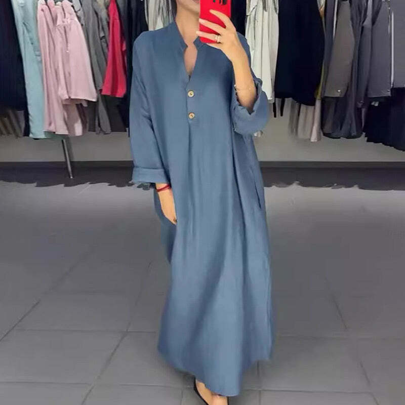 Ruocoo - Women's long shirt dress with pockets