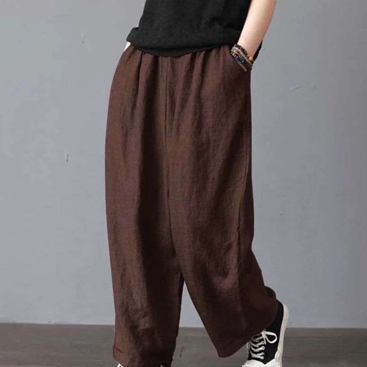 Vintage Elastic Waist Drawstring Pocket Loose Pants