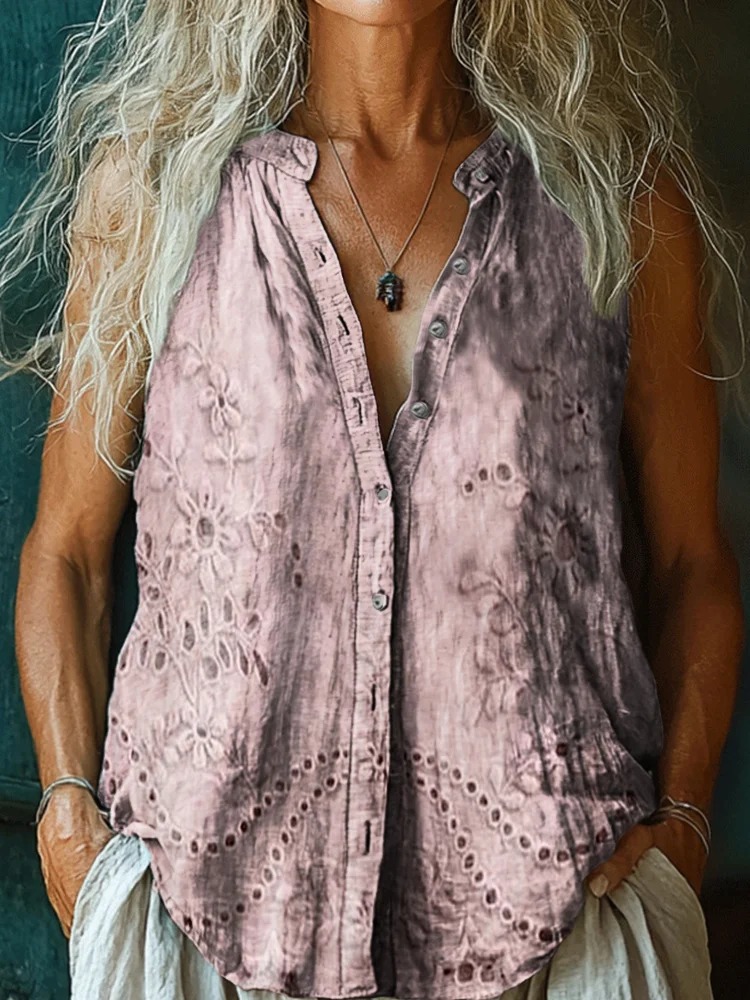 Women's Vintage Floral Texture Patterns Print V-neck Casual T-Shirt