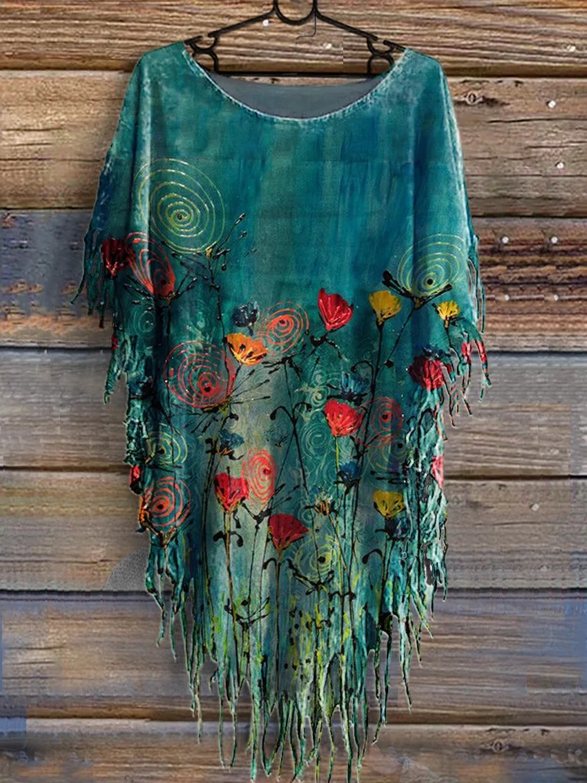 Women's Floral Art Print V-Neck Casual T-Shirt