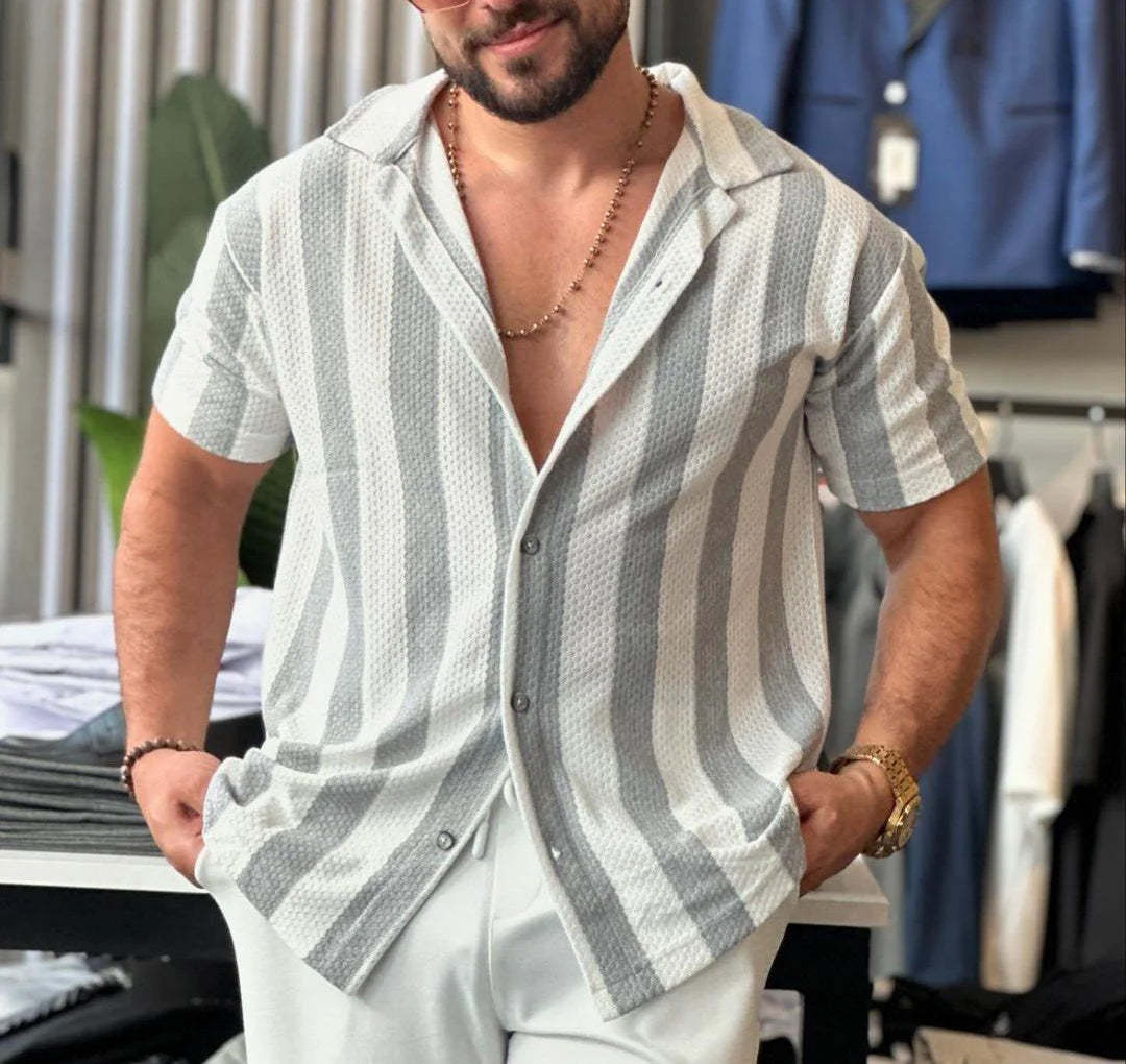 Casual Stripe Short Sleeve Shirt(🔥Buy 2 get 10% OFF|Buy 3 get 15% OFF)