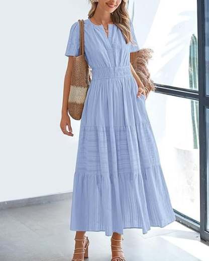 Women's V-Neck Maxi Dress | Casual Short Sleeve Dress