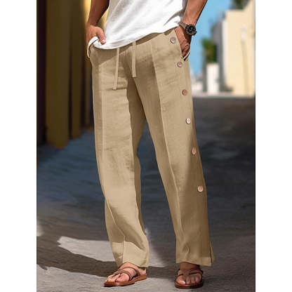 Men's Linen Pants Trousers Pants Drawstring Elastic Waist Side Button