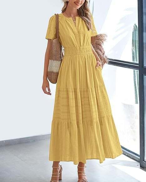 Women's V-Neck Maxi Dress | Casual Short Sleeve Dress