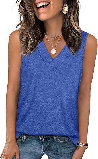Women's Sleeveless V-Neck Slimming Loose Fit Casual Tank Top T-Shirt