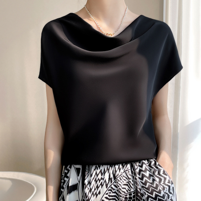 Silk Women's Crew Neck Tees Casual Solid Color Bottom T-Shirt Loose Female Tops