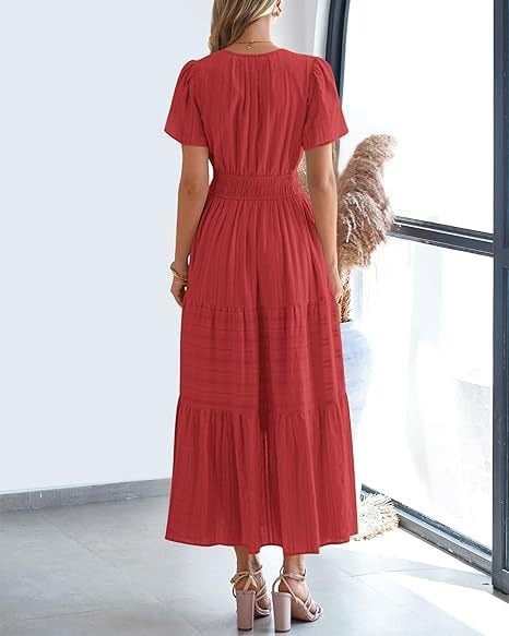 Women's V-Neck Maxi Dress | Casual Short Sleeve Dress