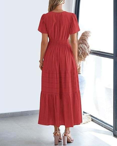 Women's V-Neck Maxi Dress | Casual Short Sleeve Dress