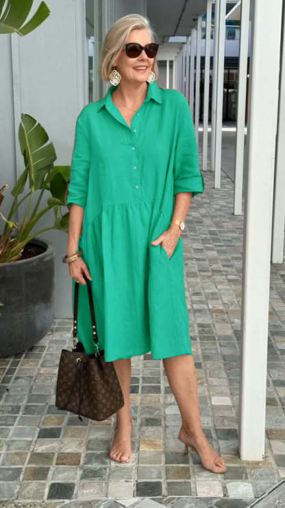 Women's Cotton Linen Casual Dress | Breathable Summer Midi Dress